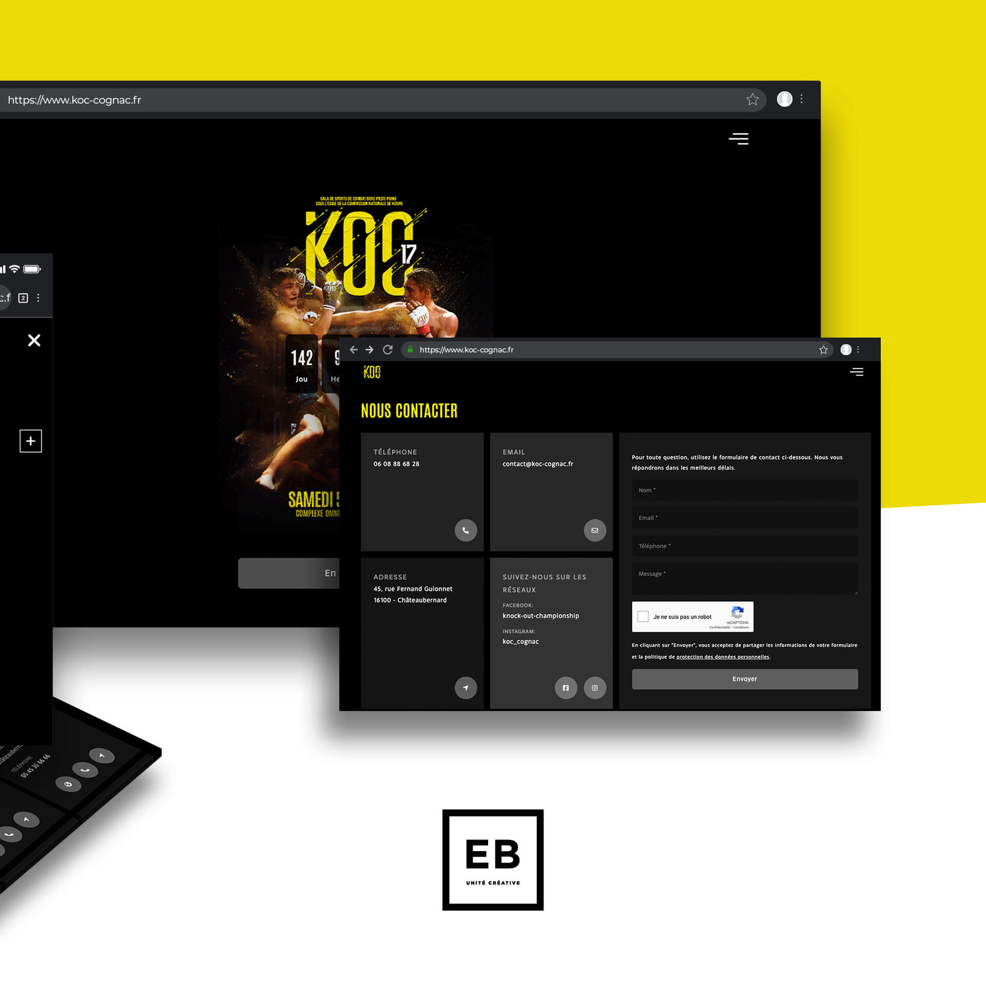 Webdesign ergonomique pour le site du K.O.C à Chateaubernard (16100) réalisé par l'agence EB spécialisée en site web à Nantes (44200)