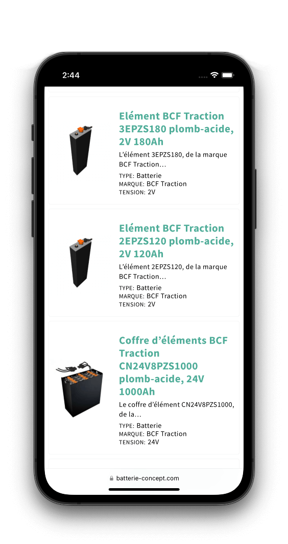 Le catalogue produit vue par un mobile, un site internet responsive