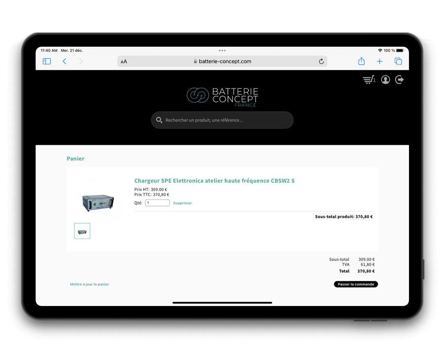 Le panier de l'espace client du site e-commerce de Batterie Concept à Aubigny-Les Clouzeaux (85430) réalisé par l'agence EB (44200)