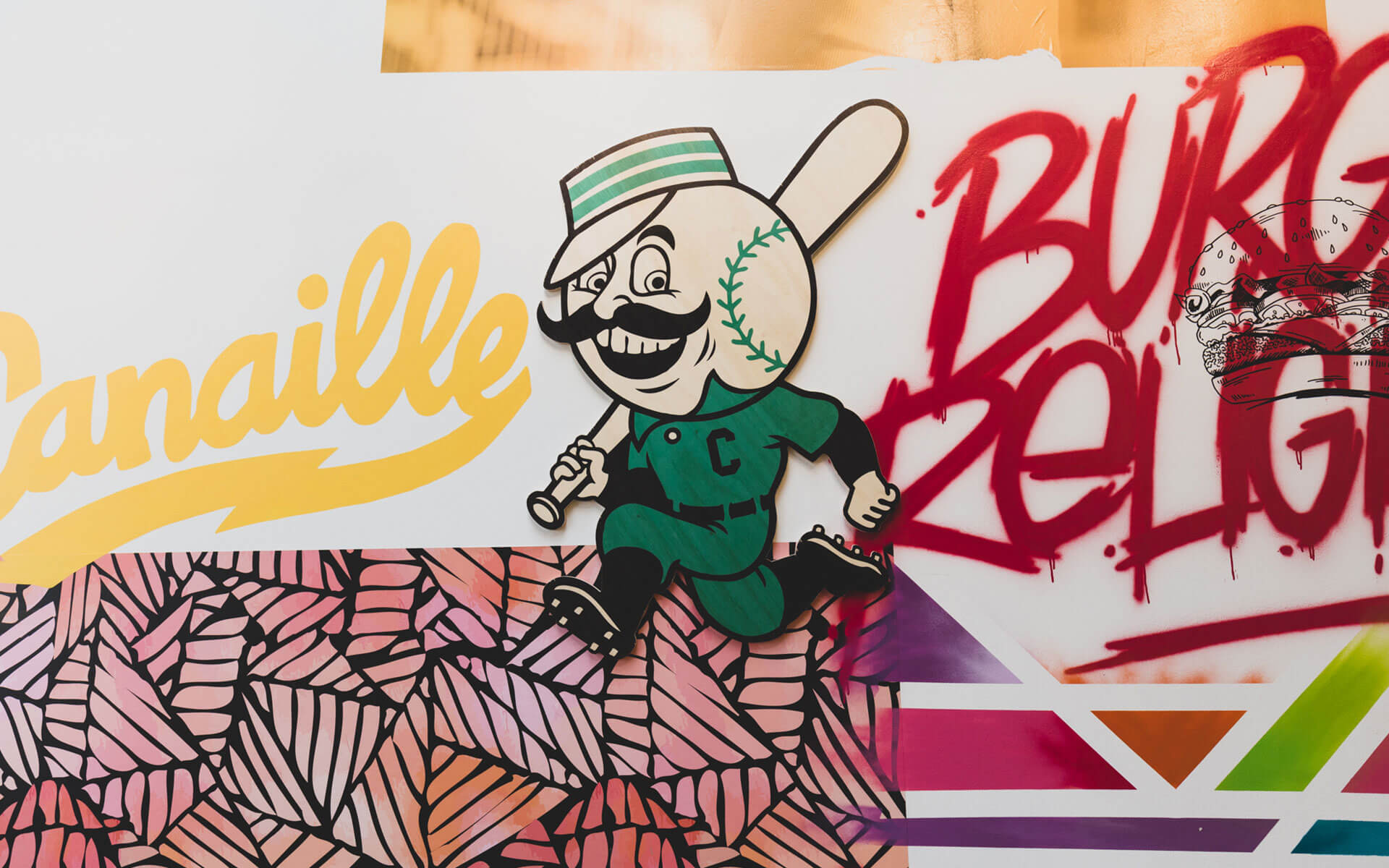 Un détail de la fresque murale du restaurant Canaille à Nantes (44000) réalisé par l'agence de communication EB à Nantes (44200)
