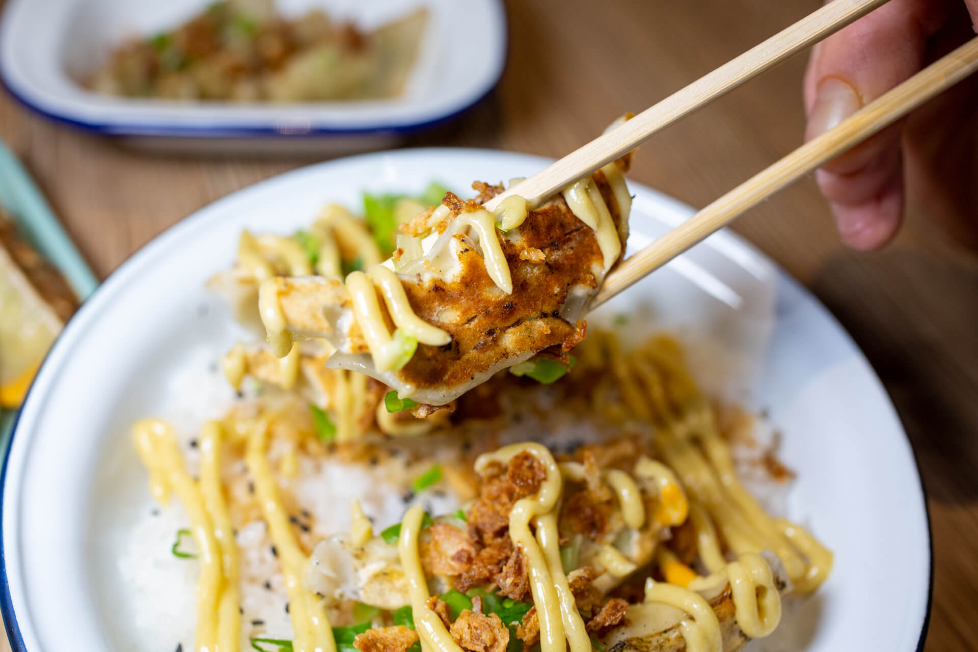 Photo d'un gyoza pour la campagne de community management de My gyoza à Nantes (44000) réalisé par l'agence de publicité EB à Nantes (44200)